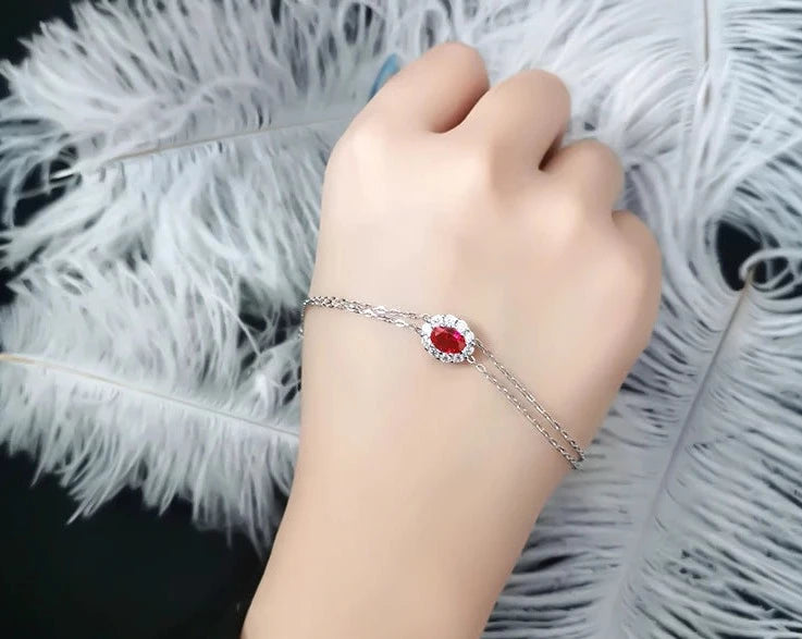 Sapphire Tennis Bracelet - SSBL033-Serenity 925 Silver 18K Gold Plated Ruby Charm Bracelet