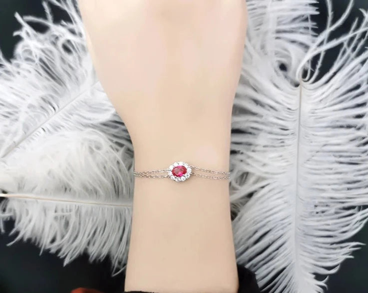 Sapphire Tennis Bracelet - SSBL033-Serenity 925 Silver 18K Gold Plated Ruby Charm Bracelet