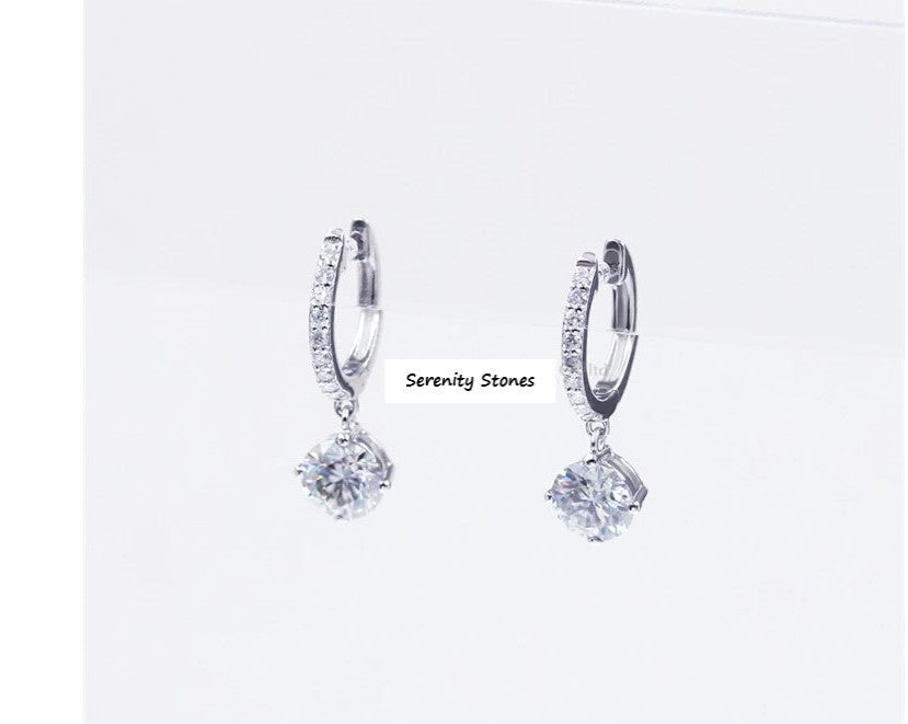 SSER020-Serenity Moissanite Stone 925 Sterling Silver Gold Plated Earring