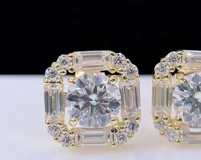 SSER025-Serenity VVS Moissanite Hip Hop S925 Real Gold Plating Elegant Earrings