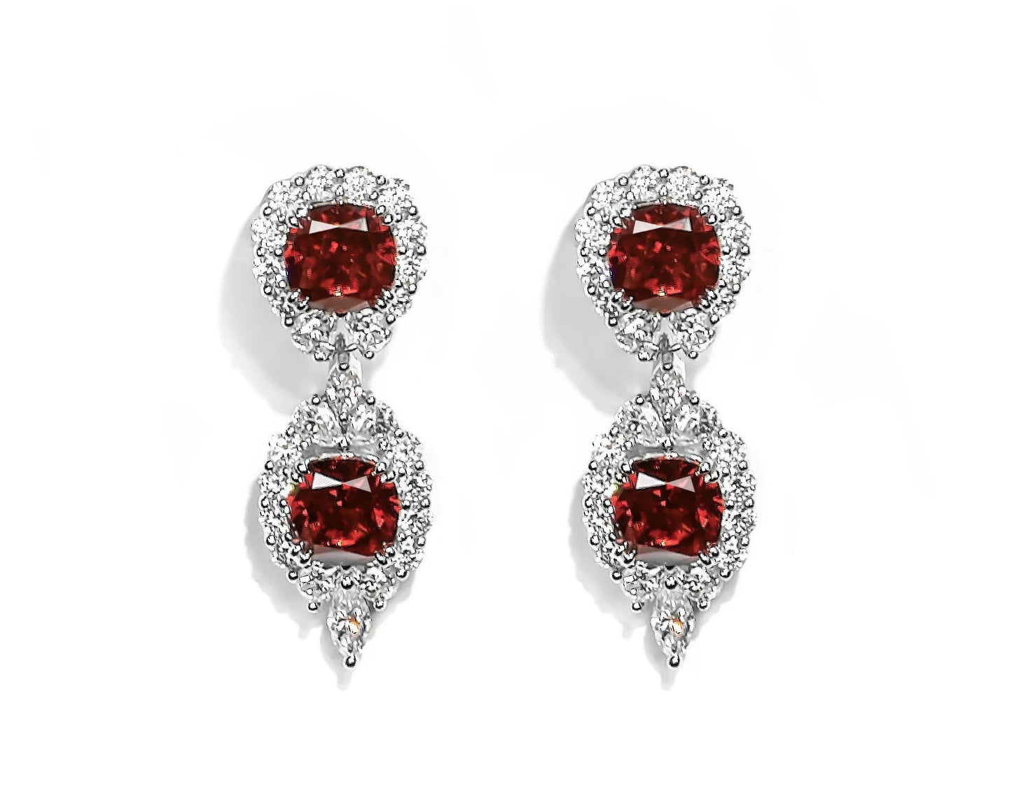 SSER116-Serenity 16.9ct  8*8mm Red Cushion Cut Moissanite Indulgence Stud Earrings