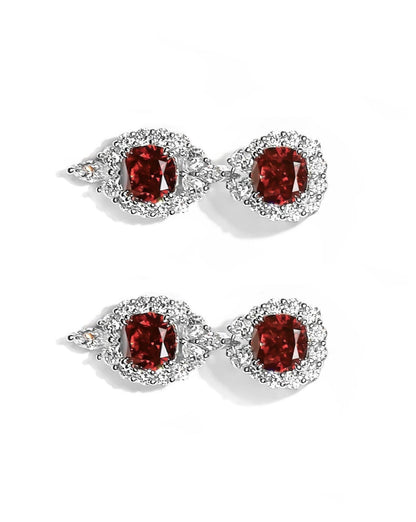 SSER116-Serenity 16.9ct  8*8mm Red Cushion Cut Moissanite Indulgence Stud Earrings