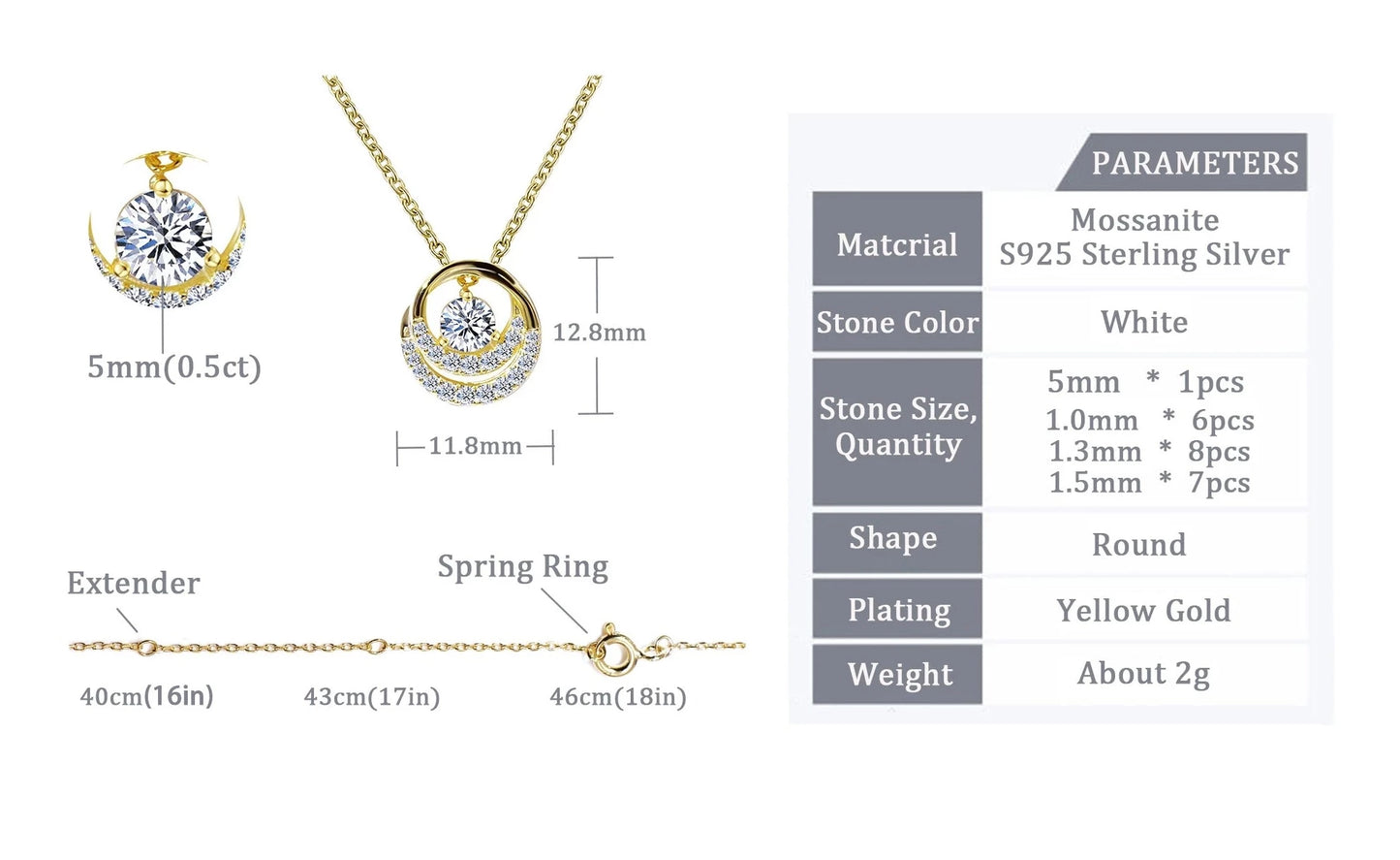 SSNL018-Serenity VVS Moissanite 18K Gold Plated 925 Sterling Silver Wedding Party Necklaces