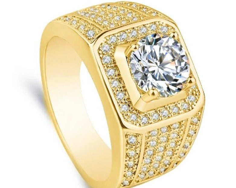 SSR006-2ct 8mm Moissanite Diamond Engagement Wedding Party Gold Men Ring