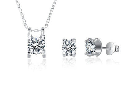 SSS012-Serenity Silver Moissanite 925 Sterling Silver Ring Earring Necklace Jewellery Set