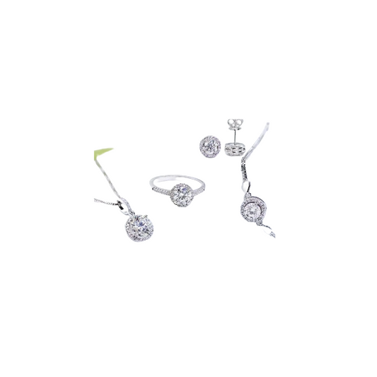 SSS019-Serenity 2ct Moissanite 18K Gold Plated Sterling Silver Diamond Engagement Jewellery Set