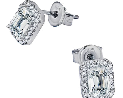 SSER010-Serenity Moissanite Diamond 925 Sterling Silver Emerald Cut Earrings