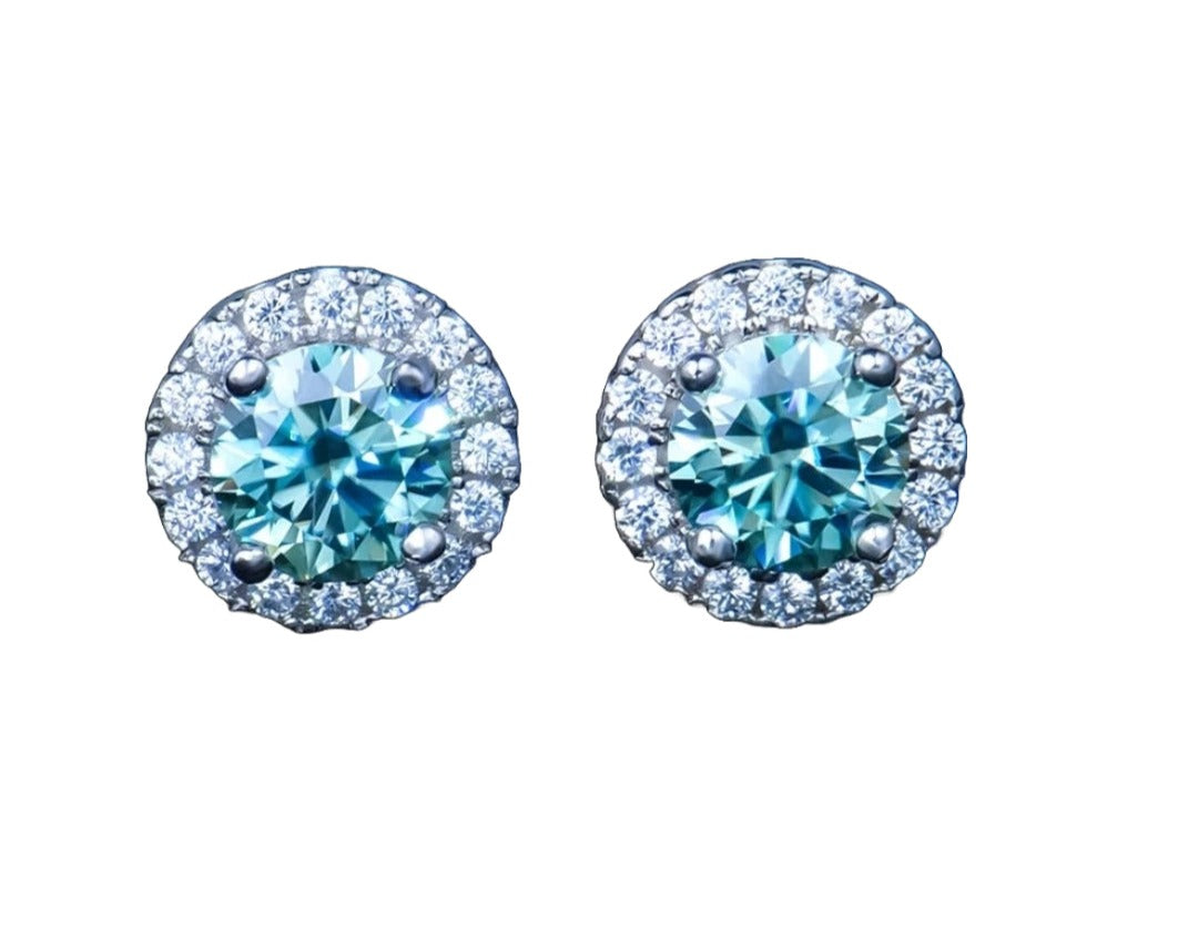 SSER015-Serenity 0.5ct Moissanite Blue Green Gemstone 925 Sterling Silver Stud Earrings