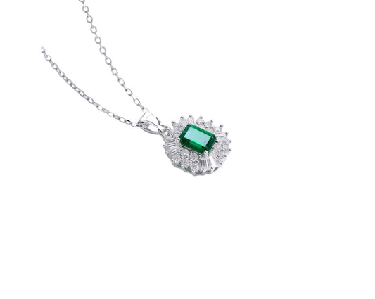 SSNL021-Serenity 5*7mm Moissanite Zambia Emerald Sterling Silver Wedding Party Necklace