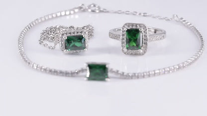 SSS006-Serenity 5*7mm Emerald Sterling Silver Wedding Jewellery Set