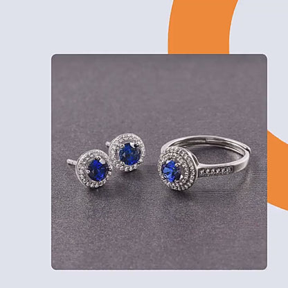 SSS004-Serenity 925 Sterling Silver Blue Sapphire Fine Engagement Jewellery Set