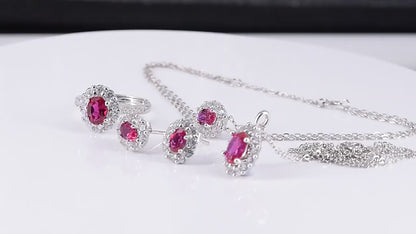 SSS003-Serenity 18K White Gold Plated Ruby 925 Sterling Silver Wedding Party Jewellery Set