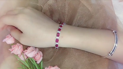 Ruby Tennis Bracelet - SSBL028-Serenity 925 Silver 18K Gold Plated 5*7mm