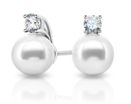 SSER003-Serenity 3mm Moissanite 7mm Freshwater Pearl Stud 925 Silver Engagement Earrings