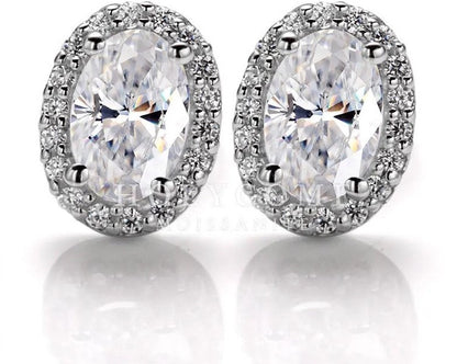 SSER009-Serenity DEF Moissanite Oval Blue Green Black Champagne Sterling Silver Stud Earrings