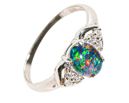 SSR103-Serenity 0.8ct Moissanite Diamond 14K White Gold Round Cut Nature Opal Ring