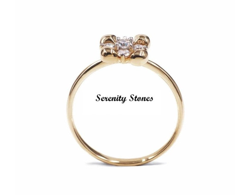 SSR106-Serenity 10K Moissanite Ring Flower Shaped Yellow Gold