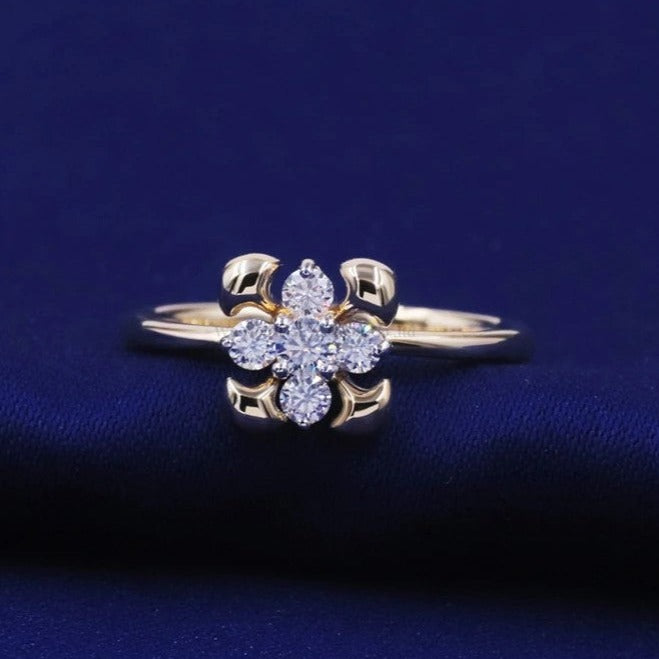 SSR106-Serenity 10K Moissanite Ring Flower Shaped Yellow Gold