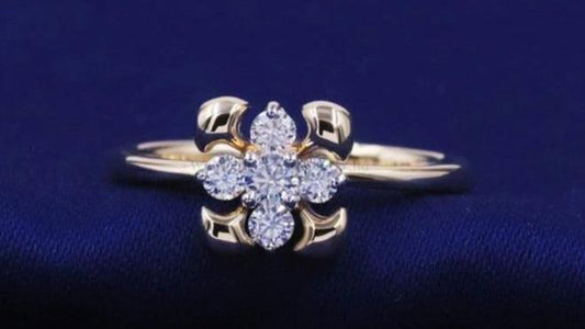 SSR106-Serenity 10K Moissanite Ring Flower Shaped Yellow Gold