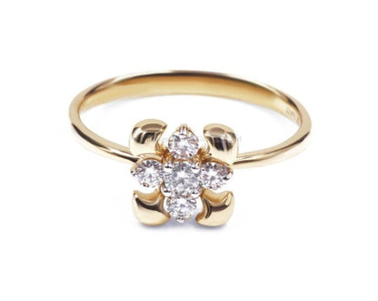 SSR106-Serenity 10K Moissanite Ring Flower Shaped Yellow Gold